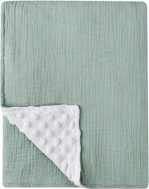 Hooyax Muslin Baby Blanket for Boys Girls, Soft Nursery Minky Blankets with Muslin Cotton Front and Dotted Fleece Backing Double Layer Warm Receiv...