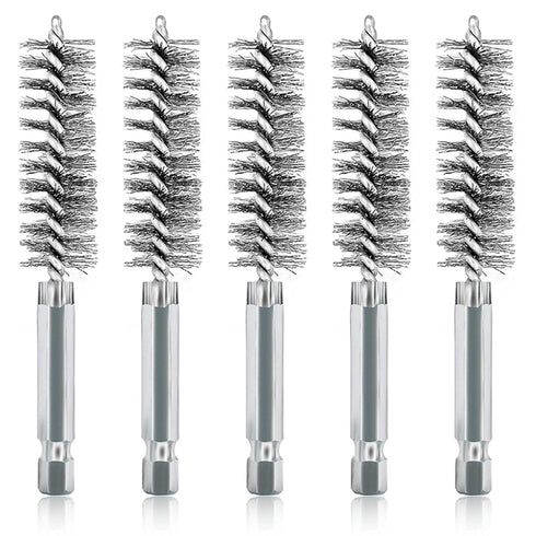 ASNOMY 5Pcs 5/8" Stainless Steel Bore Brush,Stainless Steel Bristles Wire Brush Bore Cleaning Brush Set for Power Drill Cleaning, Abrasive Wire Br...