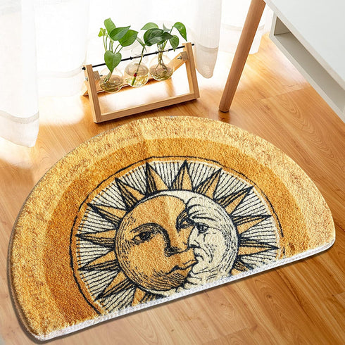 Half Round Door Mat,Semi Circle Bathroom Floor Rug,Tarot Sun Moon Rug,Non-Slip Welcome Entrance Way Rug,Absorbent Bath Mat,Microfiber Tufted Indoo...