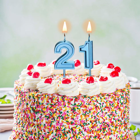 21st Birthday Candles Cake Numeral Happy Birthday Cake Candles Topper Decoration for Wedding Anniversary Celebration Favor(Blue)...