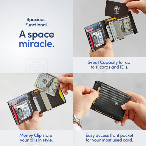 TRAVANDO Mens Slim Wallet with Money Clip AUSTIN RFID Blocking Bifold Credit Card Holder for Men with Gift Box (Carbon)...