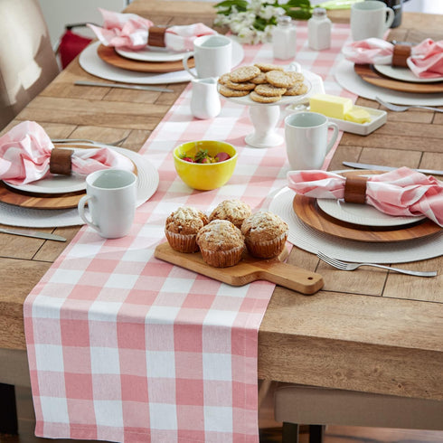 DII Buffalo Check Collection, Classic Farmhouse Table Runner, 14x72, Pink & White...