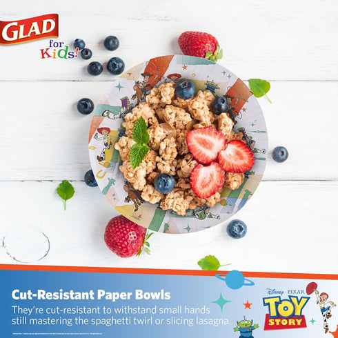 Glad for Kids Disney Pixar Toy Story 12oz Paper Bowls | Paper Bowls, Kids Bowls | Kid-Friendly Paper Bowls for Everyday Use, 12oz Disposable Bowls...