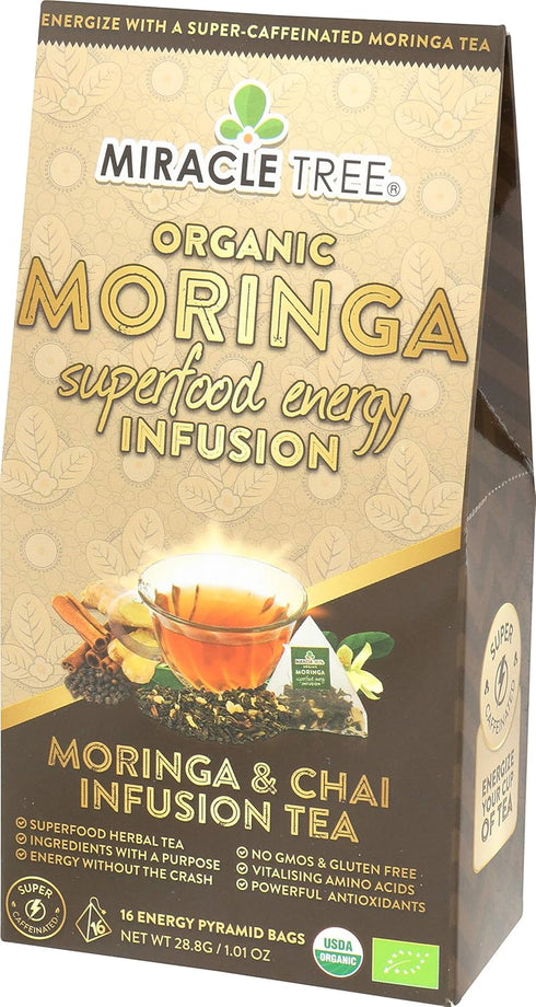 Miracle Tree's Energizing Moringa Infusion - Chai | Super Caffeinated Blend | Healthy Coffee Alternative, Perfect for Focus | Organic Certified & ...