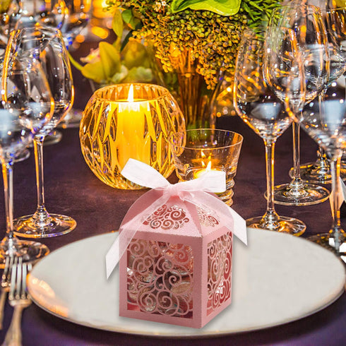 KPOSIYA 100 Pack Wedding Favor Boxes Laser Cut Boxes Party Favor Box Small Gift Boxes Lace Candy Boxes for Wedding Bridal Shower Baby Shower Birth...