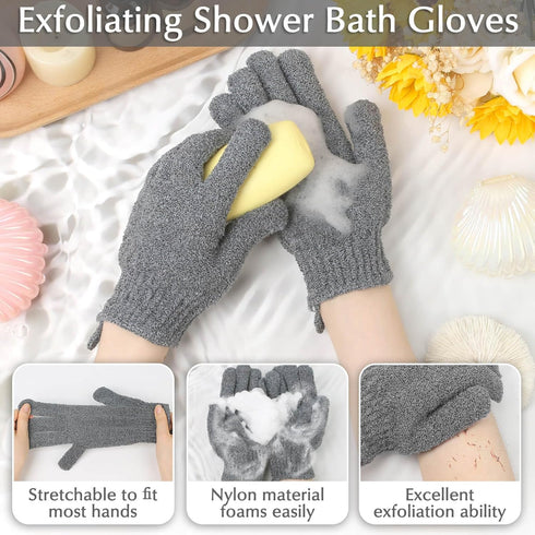 Anezus Exfoliating Back Scrubber Bath Gloves Set, Exfoliating Shower Towel with Shower Gloves for Body Scrub, Back Cleaner Wash Gloves to Remove D...