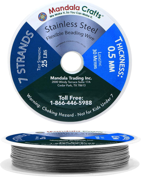 Mandala Crafts 7 Strand Beading Wire for Jewelry Making - Stainless Steel Tiger Tail Beading Wire - 98 FT 24 Gauge Bead Stringing Wire Jewelry Bra...