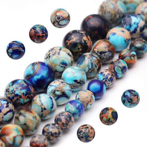 Natural Gemstone Beads for Jewelry Making,8mm Mixed Blue Imperial Jasper Polished Round Smooth Stone Beads,Genuine Real Stone Beads for Bracelet N...