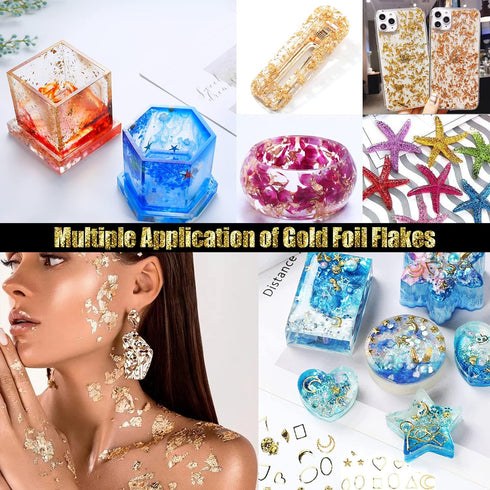 Gold Foil Flakes, 20 Bottles Gilding Flakes Set, Metallic Foil Flakes, Imitation Gold Foil Flakes with Tweezers for Resin, Nail Art, Painting, Sli...