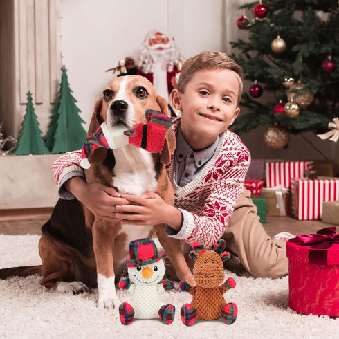 Rypet 3 Pack Dog Christmas Toys Pet Stuffed Plush Toys Interactive Durable Dogs Chew Toys for Medium Small Dogs...
