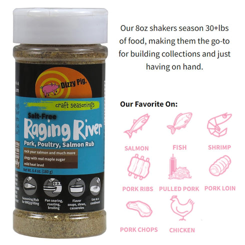 Dizzy Pig Salt-Free Raging River Salmon Seasoning Rub (8oz Shaker)...
