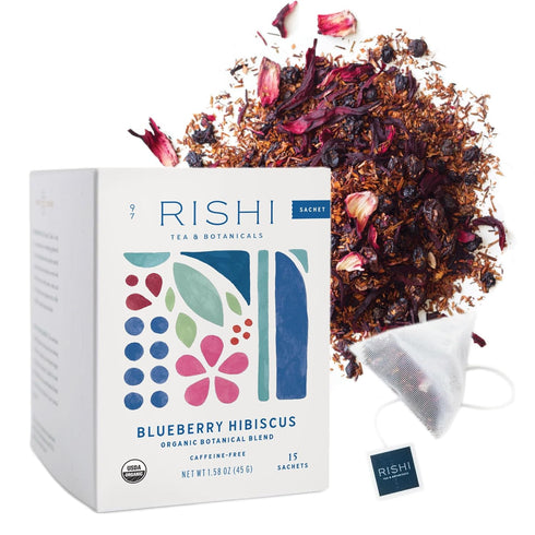 Rishi Tea Blueberry Hibiscus Herbal Tea - Organic, Caffeine Free Sachet Bags, Sweet & Tangy with Antioxidants, Enjoy Hot or Iced - 15 Count (Pack ...