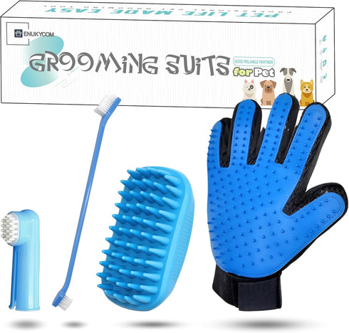 Dog Bath Grooming Kit: Silicone Dog Bathing Shampoo Brush, Pet Shedding Massage Glove, Double-Sided Pet Toothbrushes - Rubber Bath Brush for Long ...