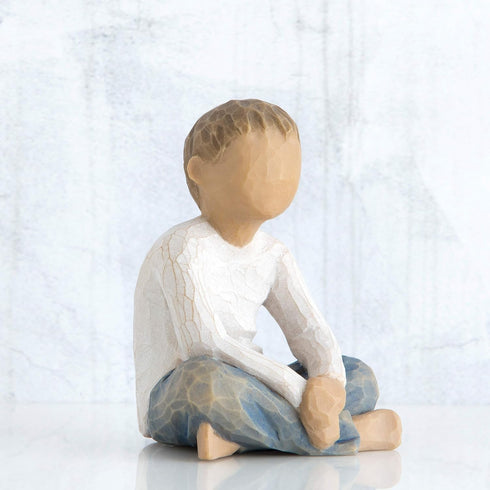 Willow Tree Imaginative Child, Nurtured by Your Loving Care, Seated Boy Figure in Blue Jeans, Works Well in Groupings That Reflect Family Relation...