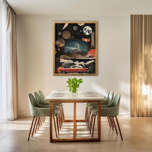 Posterizer 1 pcs-vintage cars , landscape , planets surreal collage-Retro Art-Abstract & Modern Art-Gift for Art Lovers- UNFRAMED Wall Art...