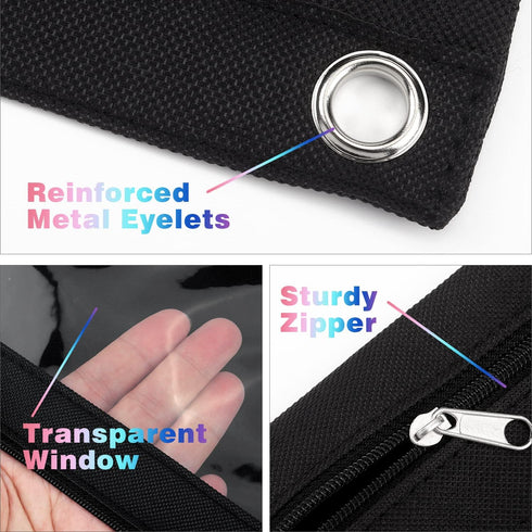 Tamaki Pencil Pouch for 3 Ring Binder, Clear Window Pencil Case for Binder, 3 Ring Binder Pencil Bag, Black, 3 Pack...