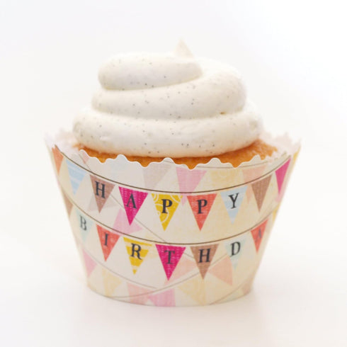 Happy Birthday Flag Banner Cupcake Wrapper - Set of 12 - Fun Party Liners for Boy or Girl Cupcakes...