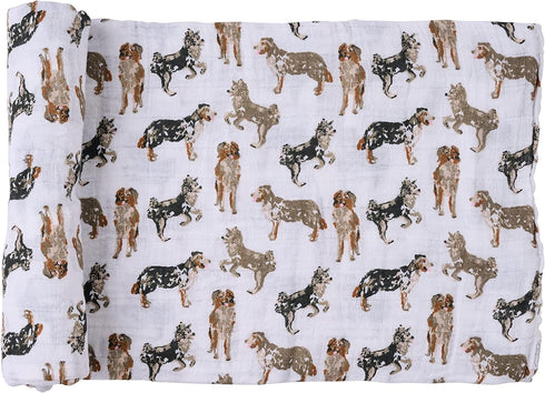 Mud Pie Baby Dog Breed Swaddle Blanket, Australian Shepherd, 47" x 47", Aussie...