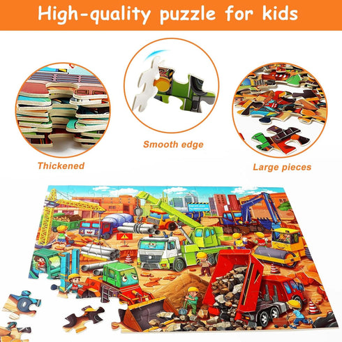 Puzzles for Kids Ages 4-6 6-8 8-10 Year Old 100 Piece Jigsaw Puzzles for Kids Construction Engineering Vehicle Puzzles Educational Toys Gift for C...