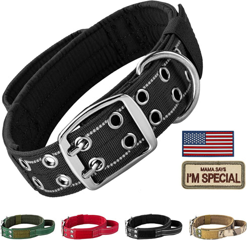 Tactical Dog Collar for Medium and Large Dog,Adjustable Military Dog Collar with Soft Padded Handle,Heavy Duty Double Buckle Design(Black,XL)...