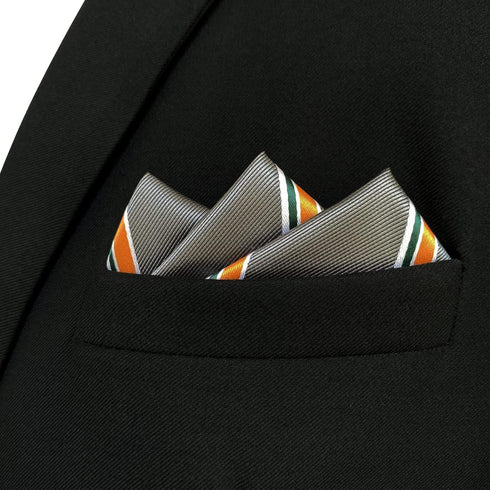S&W SHLAX&WING Striped Mens Pocket Squares Dark Grey with Orange Stripes for Suits...