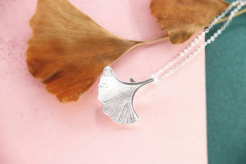 3D Ginkgo Leaf Sterling Silver Choker Necklace-silver...