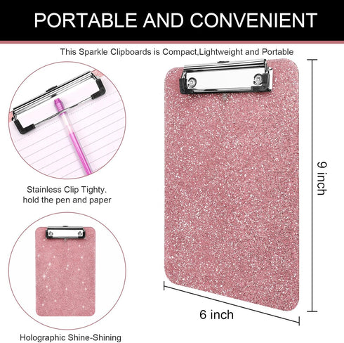 2 PCS A5 Size Clipboards,Glitter Clipboard with Low Profile Clip,Sparkle Plastic Clipboard,Cute Hang Clipboard for Office Supplies Clipboards for ...