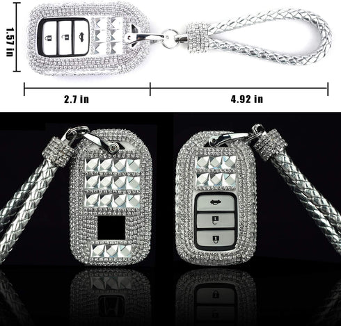 Car Key Shell Fob Key Cover with Bling Rhinestones For Honda Civic Accord CRV HRV...