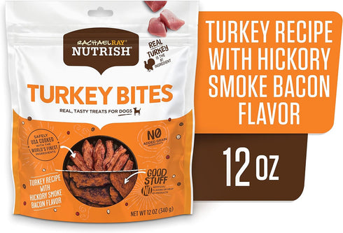 Rachael Ray Nutrish Turkey Bites Real Meat Grain Free Dog Treats, Turkey Recipe with Hickory Smoked Bacon Flavor, 12 Ounces (Packaging May Vary)...