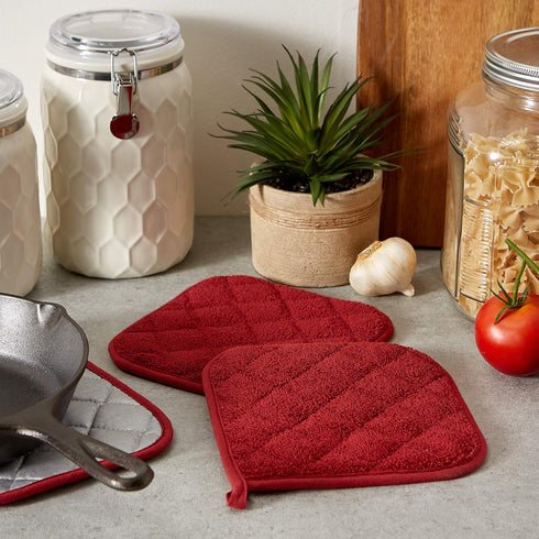 DII Basic Terry Collection Quilted 100% Cotton, Potholder, Barn Red, 3 Piece...