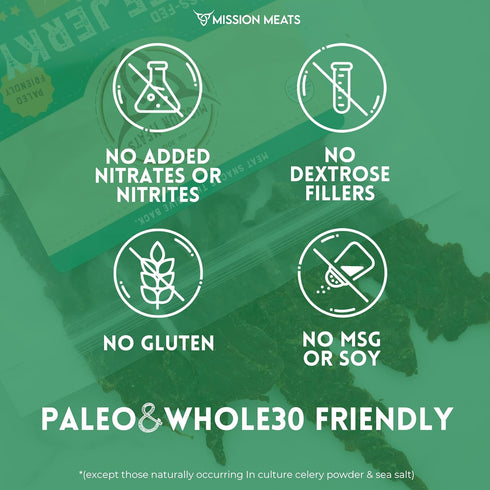 Mission Meats Beef Jerky from 100% Grass Fed & Pasture Raised Beef, Nitrate Nitrite Free, Paleo & Keto Friendly, Whole 30 Snacks, MSG Free, Gluten...