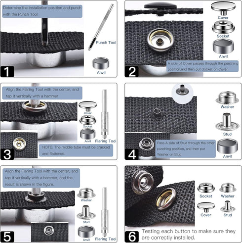 100 PCS 15MM Snap Fastener Kit Tool Snap Button kit Snaps for Leather Leather Snaps and Fasteners Kit for High Grade Metal Material Snaps for Bag,...