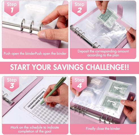 Blingbin 100 Envelopes Money Saving Challenge Binder, Savings Challenges Book with Envelopes & Reusable Tracker, Fun and Easy Way to Save 5,050 Bu...