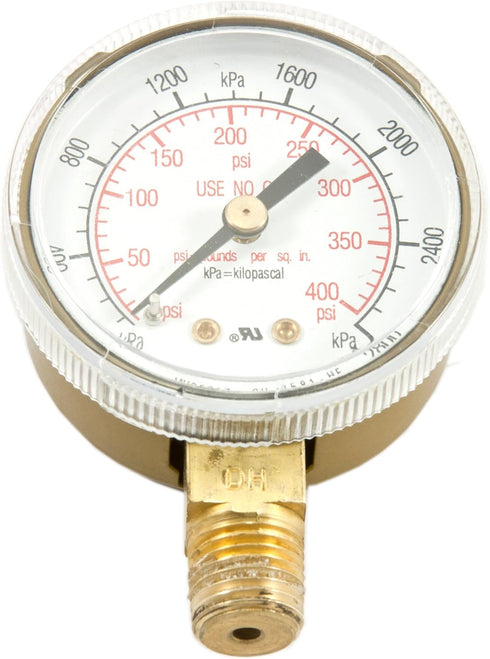 Forney 87728 Acetylene Gauge, High Pressure, 2-Inch-by-1/4-Inch NPT, 0-400 PSI...