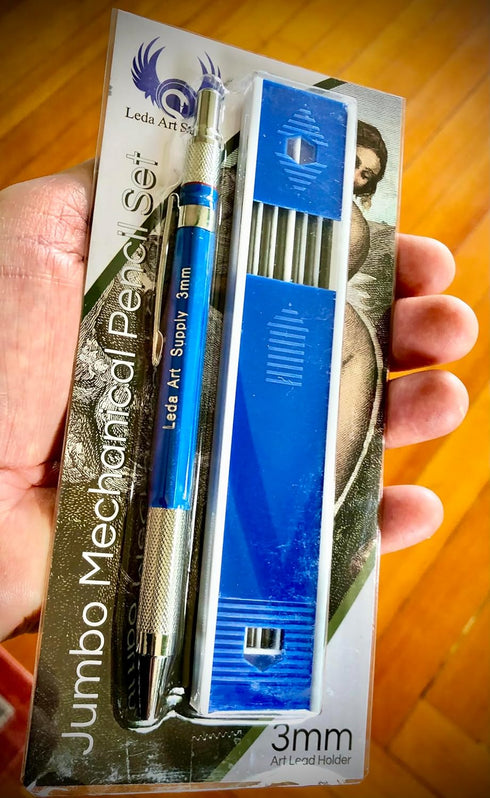Jumbo 3mm Mechanical Pencil Set with 6-piece 5B lead refill and sharpener in cap for drawing and sketching: size super thick 3mm professional grap...