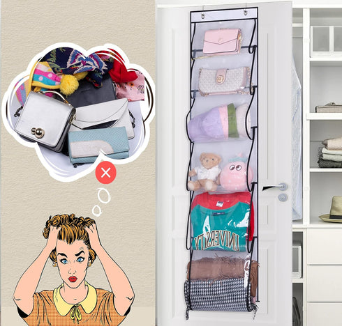 MISSLO 6 Clear Pockets Over Door Organizer for Handbags, Caps, Accessories (White)...