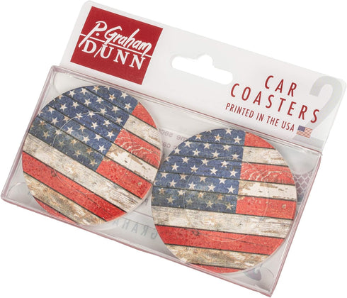 American Flag Distressed Wood Look 2.75 x 2.75 Absorbent Ceramic Car Coasters Pack of 2...