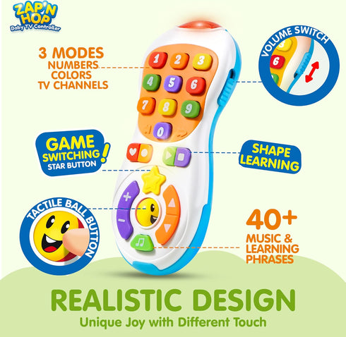JOYIN Baby Toys 6-12 Months - TV Remote Control Toy with 40+ Music and Learning Phrases & Volume Control, Fun Toddler Learning Gifts for 1 2 3 Yea...