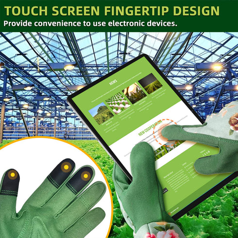 WANCHI Gardening Gloves, Durable and Comfortable Women's Long Garden Gloves for Gardening Work and Yard Work, Leather Gardening Gloves for Women, ...