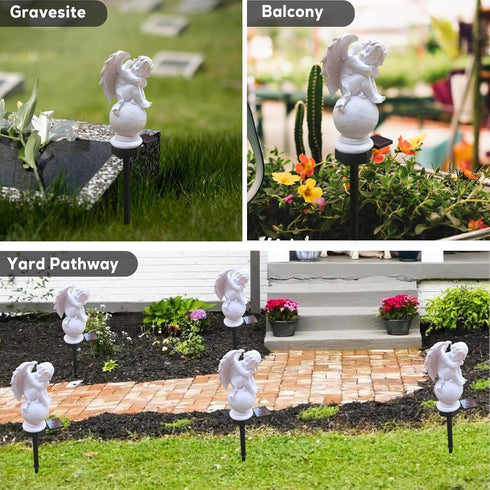 Solar Garden Statues Light, Lovely Waterproof Angel Boy Statues Light for Gravesite Decorations, Memorial Gift...