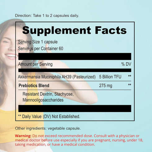 Akkermansia Muciniphila Probiotics for Digestive Health - 5 Billion TFU Akkermansia Probiotic for Leaky Gut Repair and Immunity, Prebiotics and Pr...