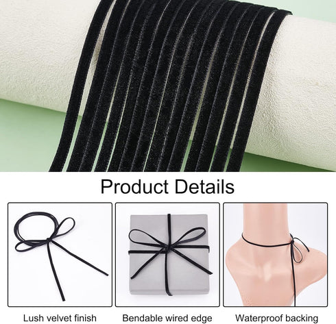 NBEADS 50 Yards 1/8 inch Single Face Velvet Ribbon, Black Satin Ribbon Polyester Velvet Ribbon for Choker Wedding Gift Wrapping Hair Bows Home Chr...