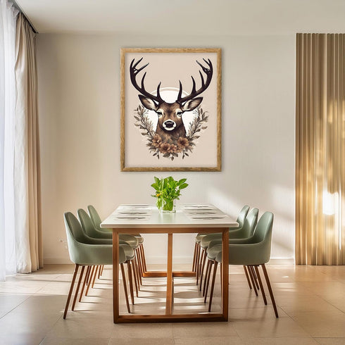 Posterizer 1 pcs- Print of a deer with white halo and flowers-Art for Animal Lovers-Floral Botanical Art- Gift for Men Women Teens-Decor for Home ...
