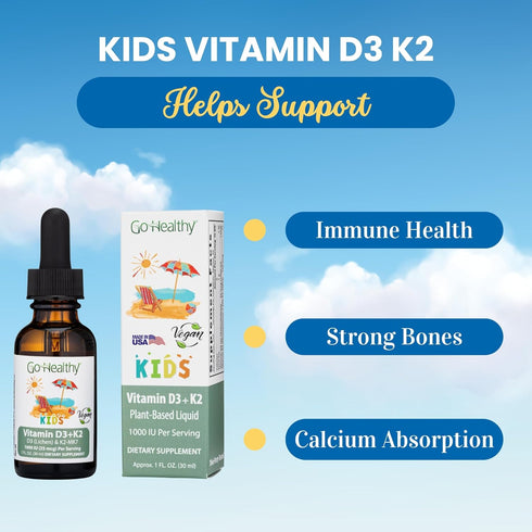 Go Healthy Kids Vitamins D3 K2 (MK-7), Child Vitamin D, Liquid Vegan D3 K2 Drops for Kids, Sugar-Free, Easy-to-Absorb, Children's Growth & Immune ...