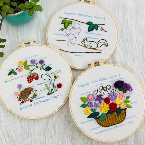 Maydear 3 Pack Embroidery Starter Kit with Pattern, Stamped Cross Stitch Kits for Beginners Adults with Embroidery Hoop and Instructions, Hand Emb...