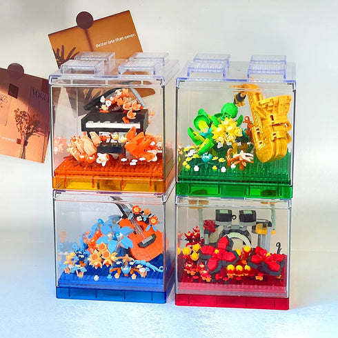 Drums Flower Mini Building Blcoks Set, DIY Creative Activity Micro Block Musical Instruments with Dust Cover, Percussion Plant Model Kits for Adul...