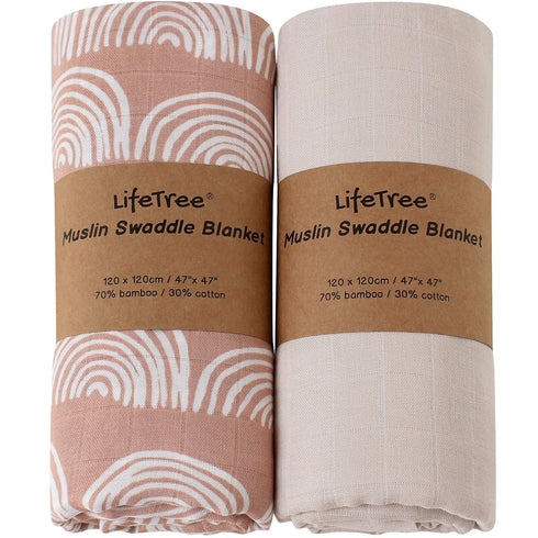 LifeTree Muslin Baby Swaddle Blankets, Baby Swaddling Receiving Blanket for Boys & Girls, 70% Viscose from Bamboo & 30% Cotton, Large 47 x 47 inch...