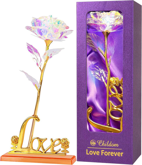 Childom Birthday Gifts for Women,Christmas Rose Gifts for Her Mom,Rainbow Rose with Love Stand for Wife,Sweet Artificial Flower for Grandma,Women,...