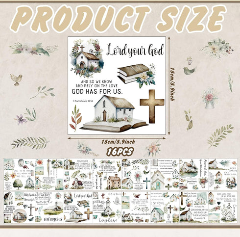 Dispowreath 16 Sheets Christian Rub on Transfer Stickers Scrapbook Stickers Bible Verse Transfers for Crafts Inspirational Religious Rub for Journ...