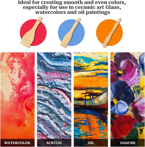 3Pcs Hake Brush Hake Paint Brush Flat Paint Brush, Artist Painting Brushes Set Sheep Hair Bristle Art Brushes for Wash,Ceramic Oil,(9 x 1 Inches, ...